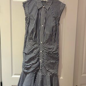 Veronica Beard Black and White Ruched Asymmetrical Midi Dress